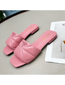 Prada Calf Leather Flat Slide Sandals Pink 2022 032373