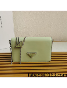 Prada Brushed Leather Shoulder Bag with Triangle logo Chain 1BD307 Green 2022