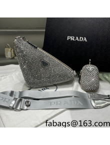 Prada Crystal Triangle Shoulder Bag 1BH190 Beige/Silver 2022