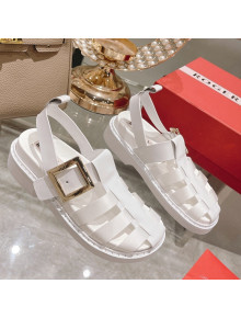 Roger Vivier Rangers Calf Leather and Fabric Strap Sandals White/Gold 2022