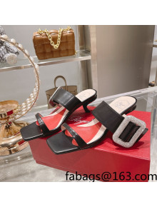 Roger Vivier Soft Leather Medium Heel Slide Sandals 5.5cm Black 2022 032398