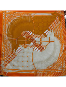 Hermes Masan Silk Square Scarf 90x90cm Orange 2022 