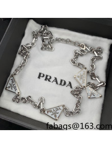 Prada Triangle Logo Chain Belt White 2022 031165