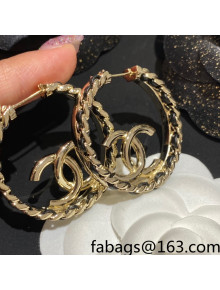 Chanel Large Chain Leather Hoop Earrings 2022 040217