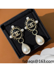 Chanel Stone Pearl Earrings Black 2022 040219