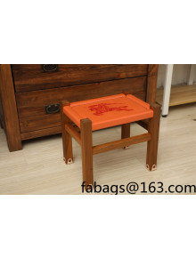 Hermes Wood and Leather Stool Orange 2022 040288