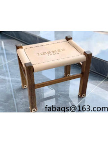 Hermes Wood and Leather Stool White 2022 040290