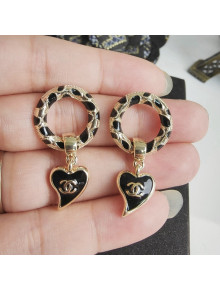 Chanel Heart Short Earrings Black 2022 040201