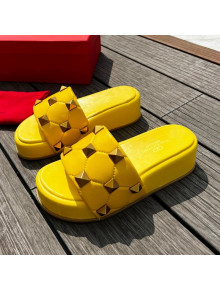 Valentino Rockstud Lambskin Platform Slide Sandals Yellow 2022 0323125