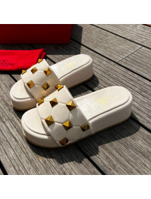 Valentino Rockstud Lambskin Platform Slide Sandals White 2022 0323126