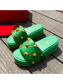 Valentino Rockstud Lambskin Platform Slide Sandals Green 2022 0323127