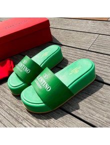 Valentino Signature Lambskin Platform Slide Sandals Green 2022 0323132