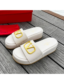 Valentino VLogo Lambskin Platform Slide Sandals White 2022 0323140