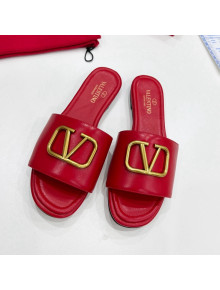 Valentino VLogo Calf Leather Flat Slide Sandals Red 2022 0323150