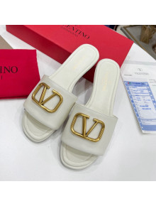 Valentino VLogo Calf Leather Flat Slide Sandals White 2022 0323151