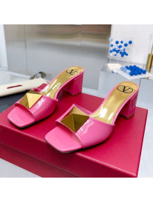 Valentino One Stud Patent Leather Medium Heel Slide Sandals 6cm Pink 2022 07