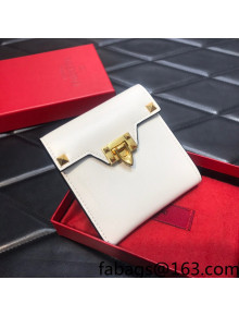 Valentino Rockstud Alcove Grainy Calfskin Small Wallet White 2022 093