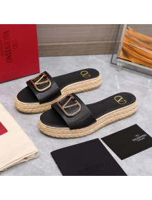 Valentino VLogo Calfskin Slide Sandals Black 2022 94
