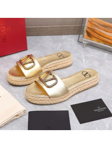 Valentino VLogo Calfskin Slide Sandals Gold 2022 98