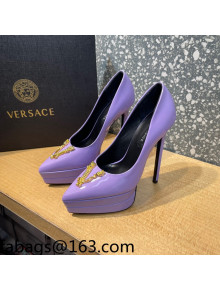 Versace Virtus Patent Leather Plarform Pumps 14.5cm Purple 2022 