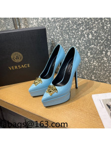 Versace La Medusa Patent Leather Plarform Pumps 14.5cm Blue 2022 