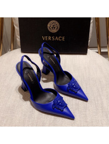 Versace Leather Slingback Pumps 11cm Royal Blue 2022 031928