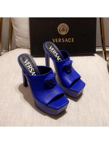 Versace Calfskin Platform Slide Sandals 14cm Blue 2022 031947