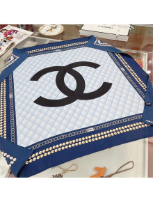 	 Chanel Quilted Silk Square Scarf 90x90cm Blue 2022 033054