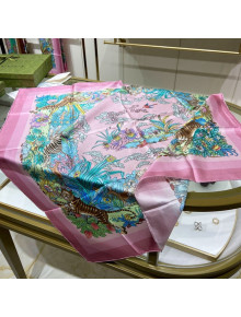 Gucci Tiger Flower Silk Square Scarf 90x90cm Pink 2022 033033