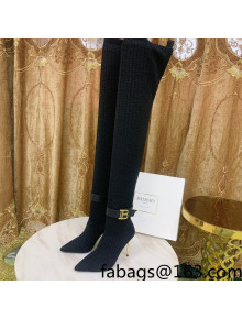 Balmain Knit B Buckle High Boots Black/Gold 2021 120421