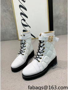 Balmain Quilted Calfskin B Buckle Ankle Boots White 2021 120429