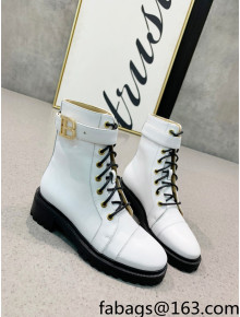 Balmain Calfskin Leather B Buckle Ankle Boots White 2021 120434