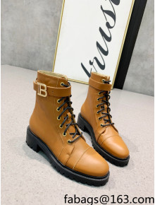 Balmain Calfskin Leather B Buckle Ankle Boots Caramel Brown 2021 120435