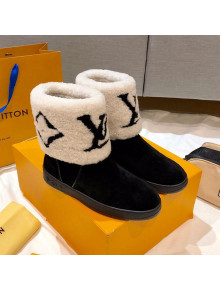 Louis Vuitton Snowdrop Shearling and Suede Flat Ankle Boots Black/White 2021 