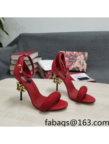 Dolce & Gabbana DG Calf Leather and Crystal High Heel Sandals Red 10.5cm 2022 