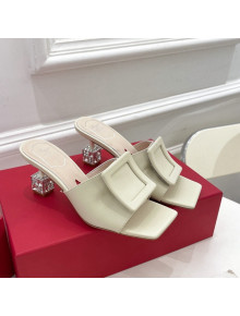 Roger Vivier Calf Leather Cube Crystal Medium Heel Slide Sandals 7cm White 2022