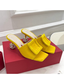 Roger Vivier Velvet Cube Crystal Medium Heel Slide Sandals 7cm Yellow 2022