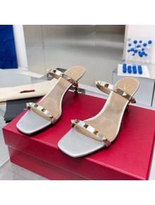 Valentino Rockstud Medium Slide Sandals 6.5cm Silver 2022 032843