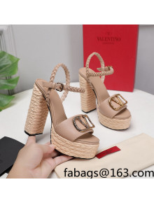 Valentino VLogo Leather High Heel Flatform Sandals 13cm Nude 2022 032846