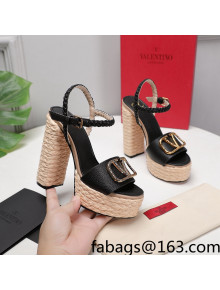 Valentino VLogo Leather High Heel Flatform Sandals 13cm Black 2022 032844