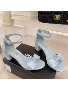Chanel Meidum Heel Sandals with Bow 6cm Blue 2022 032820