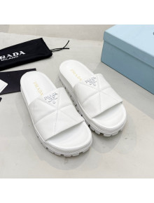 Prada Calf Leather Flat Slide Sandals White 2022 032878