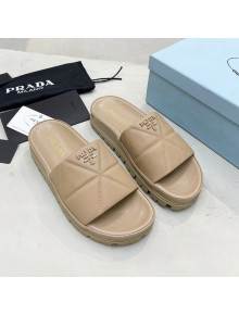 Prada Calf Leather Flat Slide Sandals Beige 2022 032880
