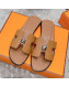 Hermes Oran One Stud H Flat Slide Sandals in Smooth Leather Brown/Silver 2021 