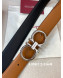Ferragamo Men's Calf Leather Belt 3.5cm Tan Brown/Shiny Silver 2022 033137