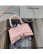 Balenciaga Hourglass Mini Top Handle Bag in Shiny Crocodile Leather Powder Pink 2021