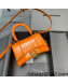 Balenciaga Hourglass Mini Top Handle Bag in Shiny Crocodile Leather Bright Orange 2021