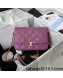Chanel Grained Calfskin Flap Bag with Double Chain Purple 2022