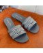 Dior Dway Flat Slide Sandals in Crystal Embroidery Dark Grey 2022 032538