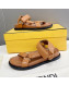 Fendi Feel Leather Flat Sandals Brown 2022 032235
